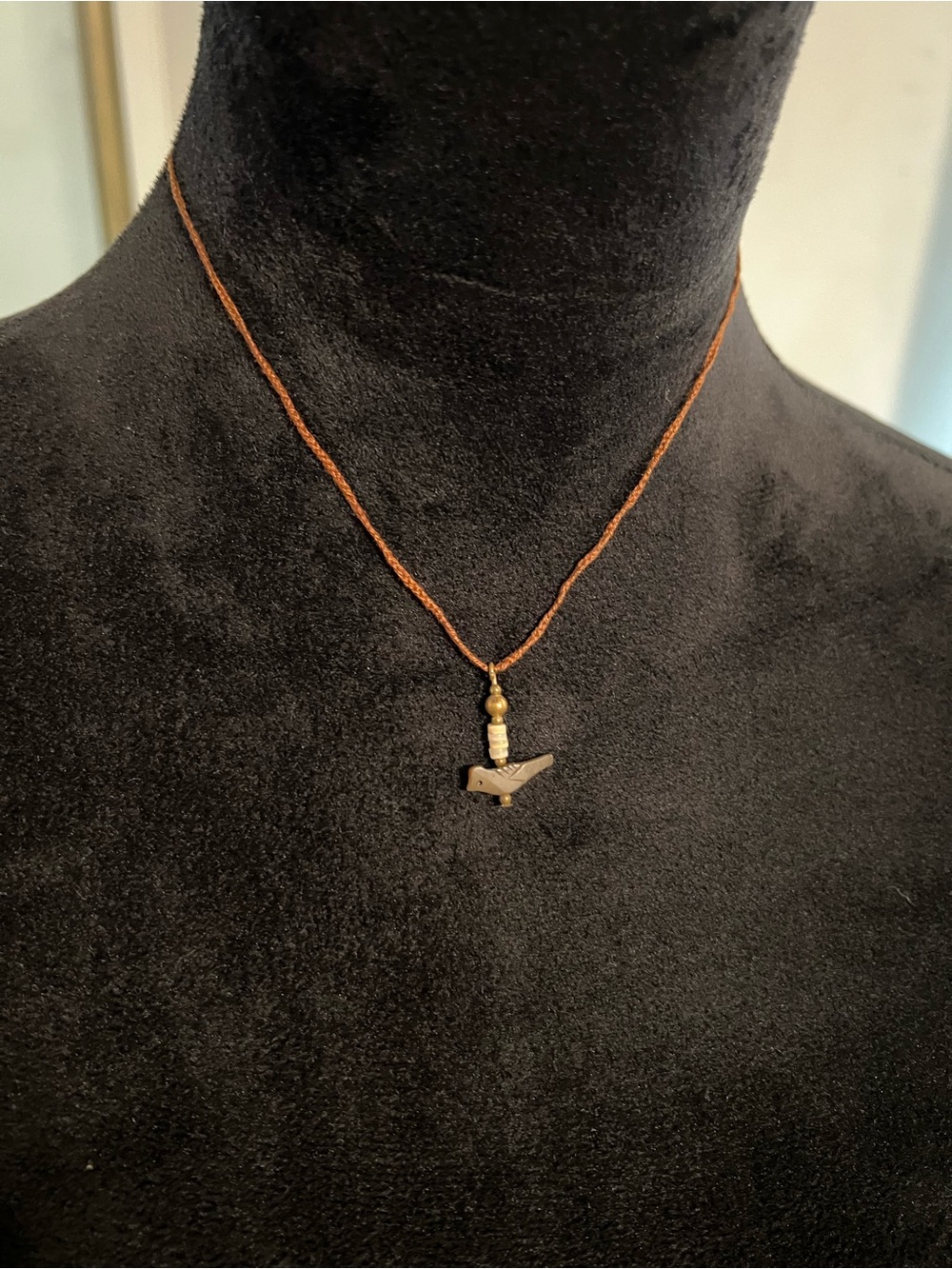 Handcrafted Bird Pendant  Necklace in Brown